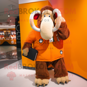 Orange Mammoth mascot costume character dressed with a Parka and Wallets