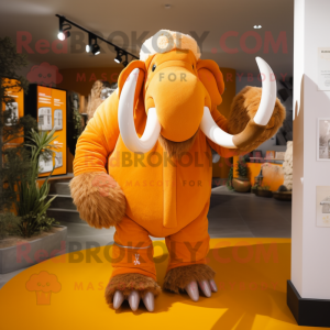 Orange Mammoth mascot costume character dressed with a Parka and Wallets