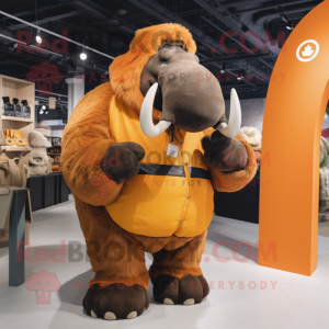 Orange Mammoth mascot costume character dressed with a Parka and Wallets