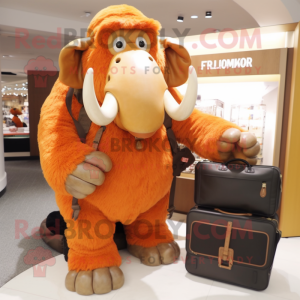 Orange Mammoth mascot costume character dressed with a Parka and Wallets