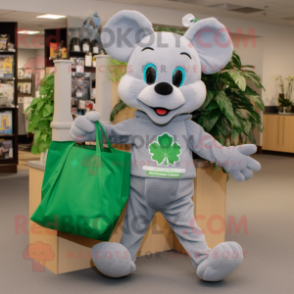 Gray Bunch Of Shamrocks mascot costume character dressed with a Sweatshirt and Tote bags