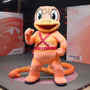 Peach Python mascot costume character dressed with a Tank Top and Belts