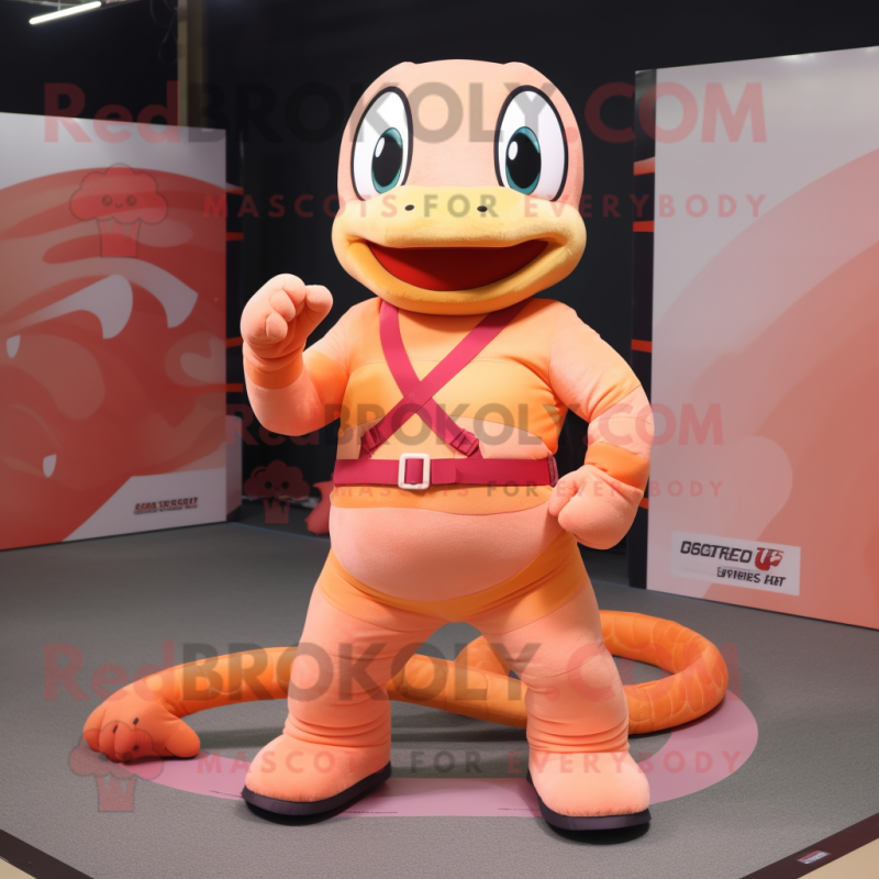 Peach Python maskot kostume karakter klædt med tanktop og bælter - Python maskot - REDBROKO_202849 - RedBrokoly.com