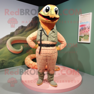 Peach Python mascot costume character dressed with a Tank Top and Belts