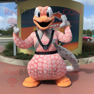 Peach Python mascot costume character dressed with a Tank Top and Belts