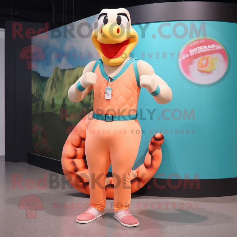 Peach Python mascot costume character dressed with a Tank Top and Belts