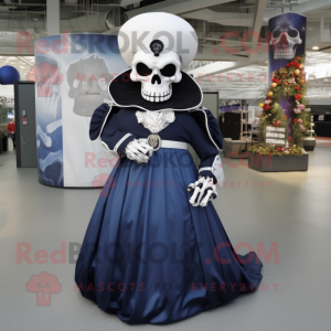 Navy Skull mascot costume character dressed with a Ball Gown and Shoe clips