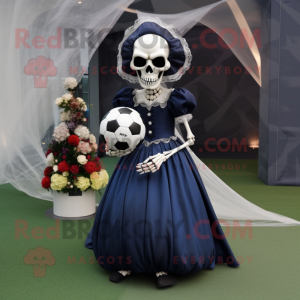 Navy Skull mascot costume character dressed with a Ball Gown and Shoe clips