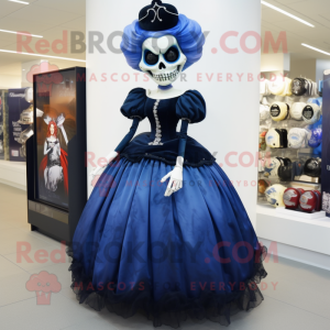 Navy Skull mascot costume character dressed with a Ball Gown and Shoe clips