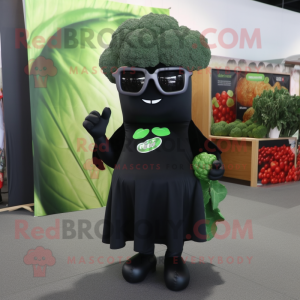 Black Broccoli mascot costume character dressed with a A-Line Dress and Sunglasses