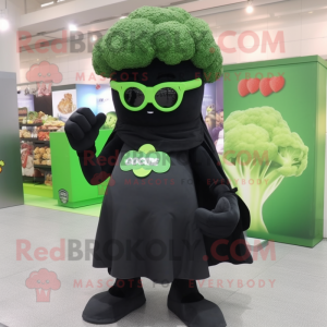 Black Broccoli mascot costume character dressed with a A-Line Dress and Sunglasses