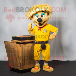 Yellow Pad Thai mascot costume character dressed with a Cargo Shorts and Watches