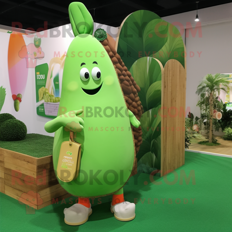 Lime Green Carrot mascot costume character dressed with a Board Shorts and Coin purses