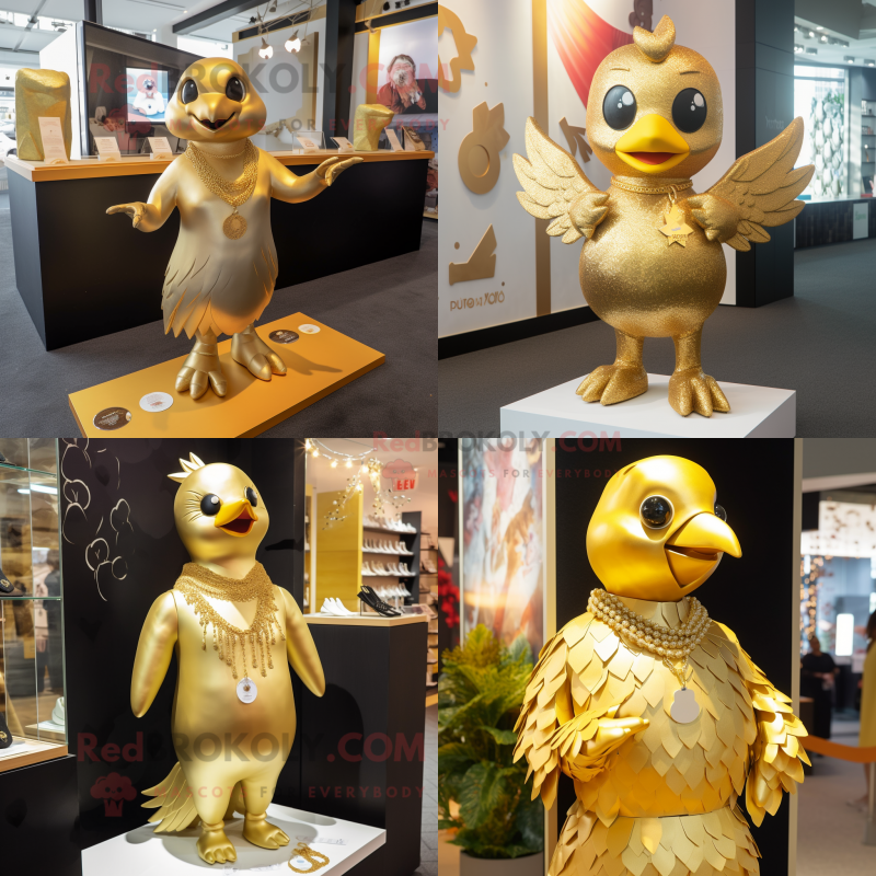 Gold Dove mascot costume character dressed with a Playsuit and Necklaces Gold Dove mascot costume character dressed with a Playsuit and Necklaces