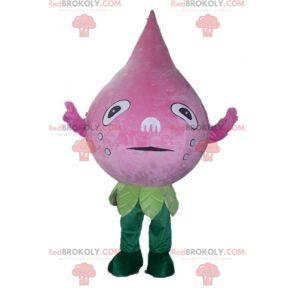 Mascote gigante de flor rosa e verde de flor de alcachofra -