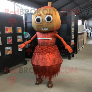 Rust Grenade mascot costume character dressed with a Cocktail Dress and Headbands