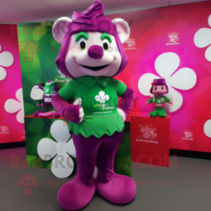 Magenta Bunch Of Shamrocks mascot costume character dressed with a Rash Guard and Handbags