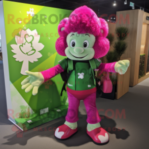 Magenta Bunch Of Shamrocks mascot costume character dressed with a Rash Guard and Handbags