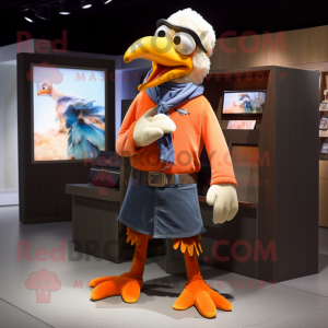 Peach Crow mascot costume character dressed with a Cargo Shorts and Scarves