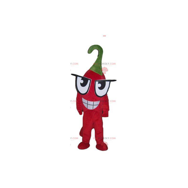 Mascote gigante e engraçado de pimenta vermelha com olhos
