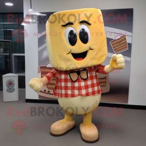 Beige Grilled Cheese Sandwich mascot costume character dressed with a Flannel Shirt and Shoe clips