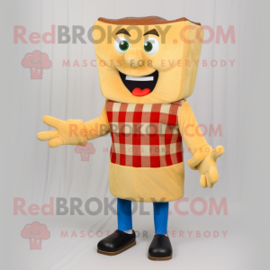 Beige Grilled Cheese Sandwich mascot costume character dressed with a Flannel Shirt and Shoe clips