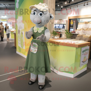 Olive Mare mascot costume character dressed with a Shift Dress and Brooches