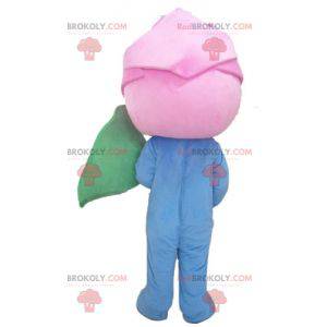 Mascote da rosa gigante flor rosa azul e verde - Redbrokoly.com