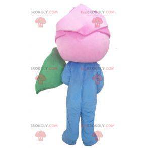 Giant rosa mascotte blu e rosa verde fiore - Redbrokoly.com