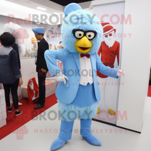 Sky Blue Fried Chicken mascot costume character dressed with a Trousers and Ties