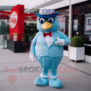 Sky Blue Fried Chicken mascot costume character dressed with a Trousers and Ties