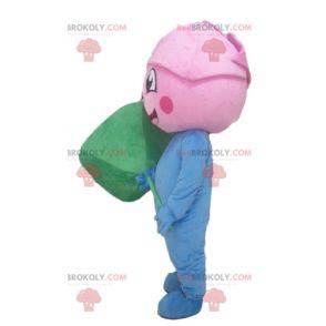 Giant rosa mascotte blu e rosa verde fiore - Redbrokoly.com