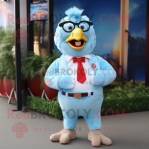 Sky Blue Fried Chicken mascot costume character dressed with a Trousers and Ties