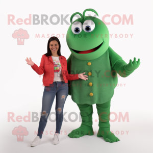 Forest Green Lobster Bisque mascot costume character dressed with a Mom Jeans and Shawls