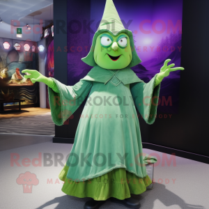 Green Witch mascot costume character dressed with a A-Line Skirt and Clutch bags
