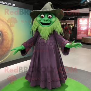 Green Witch mascot costume character dressed with a A-Line Skirt and Clutch bags