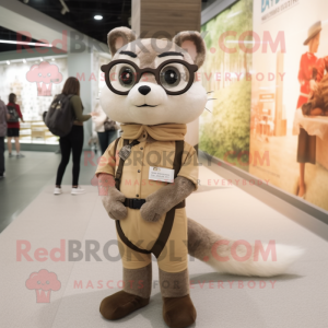 Beige Marten mascot costume character dressed with a Leggings and Eyeglasses