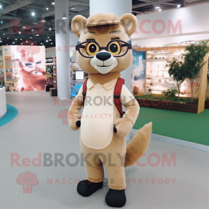 Beige Marten mascot costume character dressed with a Leggings and Eyeglasses