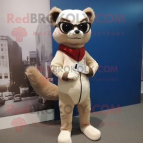 Beige Marten mascot costume character dressed with a Leggings and Eyeglasses