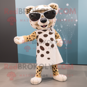 Tan Jaguar mascot costume character dressed with a Skirt and Sunglasses
