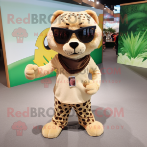 Tan Jaguar mascot costume character dressed with a Skirt and Sunglasses