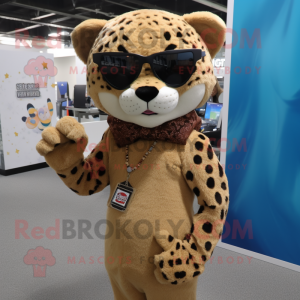 Tan Jaguar mascot costume character dressed with a Skirt and Sunglasses