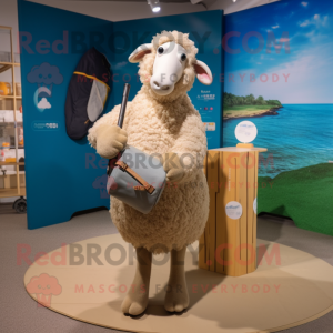 Tan Suffolk Sheep mascot costume character dressed with a Swimwear and Clutch bags