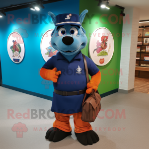 Navy Tikka Masala mascot costume character dressed with a Polo Tee and Messenger bags