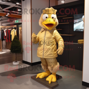 Gold Turkey mascot costume character dressed with a Windbreaker and Shoe laces