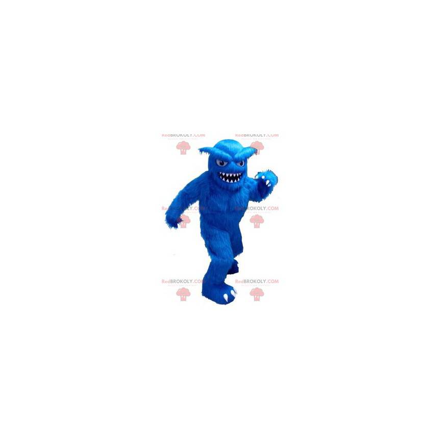 Celý chlupatý modrý maskot yeti s velkými zuby - Redbrokoly.com