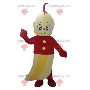 Gigantische gele banaan mascotte met een rode outfit -