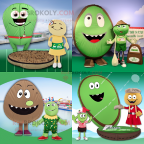 Tan Green Bean mascot costume character dressed with a Bikini and Coin purses