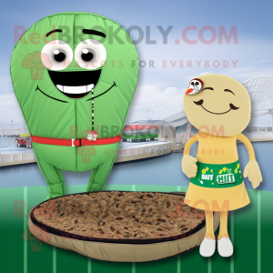 Tan Green Bean mascot costume character dressed with a Bikini and Coin purses