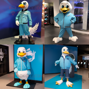 Cyan Gull maskot kostume...